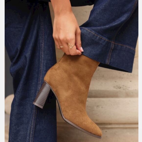 Mango Round Toe Heel Suede Ankle Boots Medium Brown Size 39/ 8.5 - Picture 2 of 11